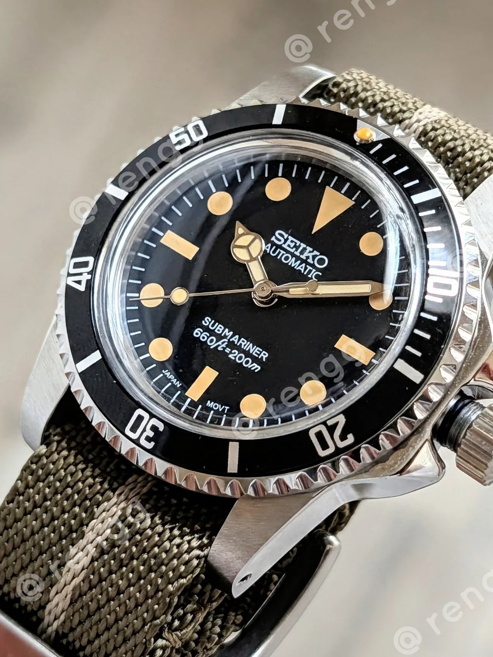 40mm Seiko Vintage Style Submariner Black Dial Men's Mod Watch Sweep Second